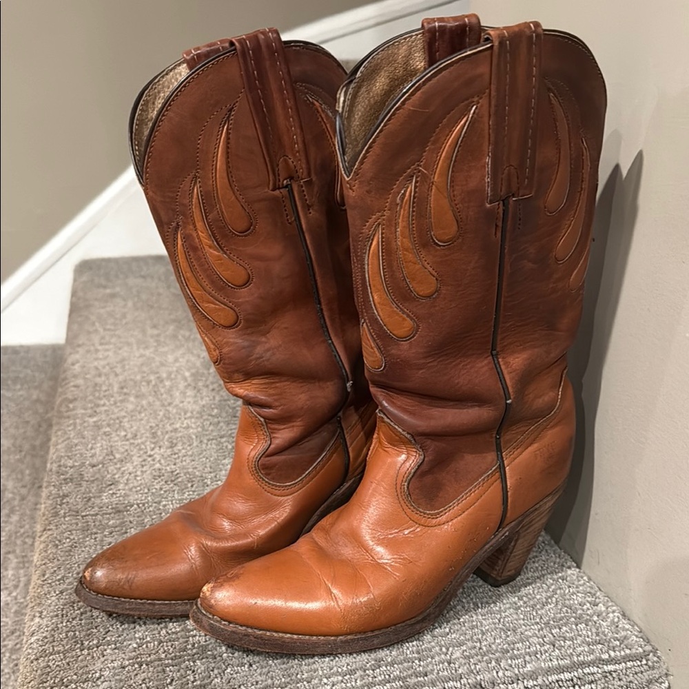 Vintage FRYE Cognac Heeled Boots the Claw 7.5